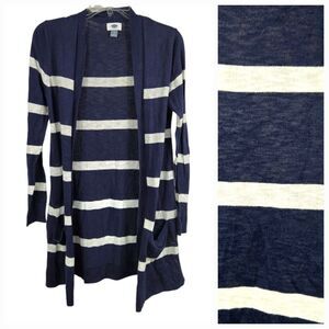 Old Navy Nautical Navy Stripe Long-Line Open-Front Sweater Cardigan Sailor Style